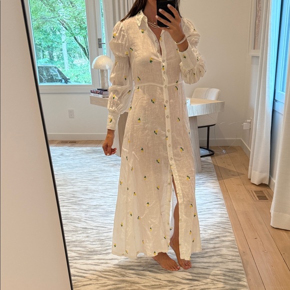Elegant White Floral Maxi Dress with lemon embroidery - Picture 1 of 5